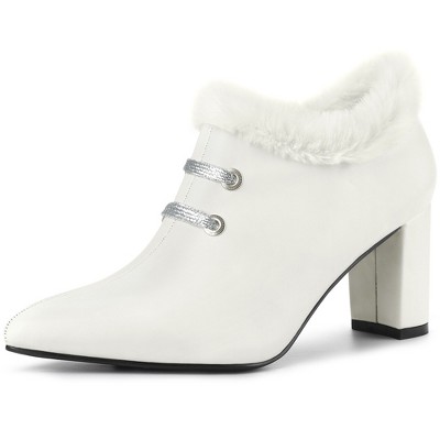 Allegra K Women's Lace Up Pointed Toe Block Heel Ankle Booties