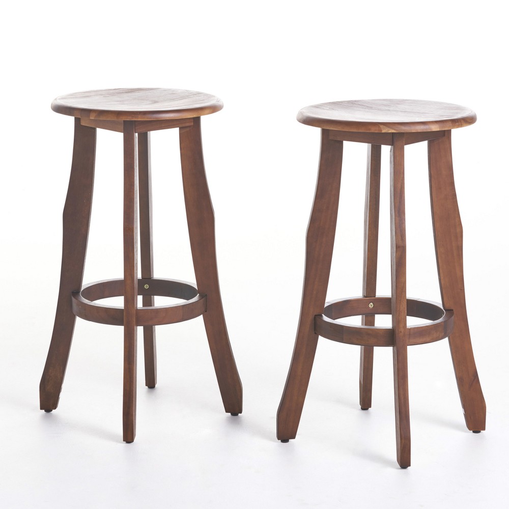 Pike Set of 2 Acacia Barstool - Dark Brown - Christopher Knight Home: Weather-Resistant, 30" Height, Patio Seating