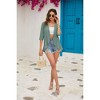 Womens Spring Cardigan 3/4 Sleeve Open Front Cardigan Tiny Hollow Out Woven Jacquard Cardigan with Flounce Hem - 4 of 4