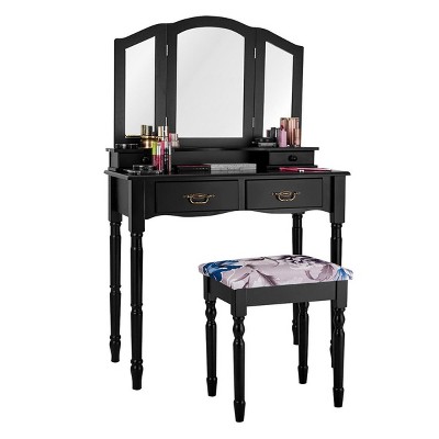 3pc Anza Multi Storage Vanity Set With Tri Fold Mirror And Stool