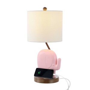 20.25" Ellie Bohemian Iron/Resin Elephant Kids' Table Lamp (Includes LED Light Bulb) with USB Charging Port - JONATHAN Y - 1 of 4