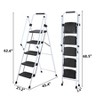 TopComfy 4 Step Stool Folding Ladder Wide Anti Slip Pedals Sponge Handle Sturdy Steel for Home Kitchen Office Elevator, White, 21.6"*3.54"*70.47" - 3 of 4