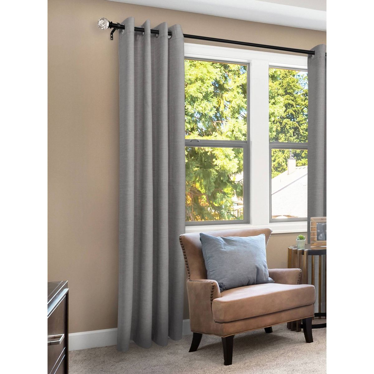 Lumi Home Furnishings 1" 50" x 144" Faceted Crystal Sphere Finial Curtain Rod Set - thumbnail 4