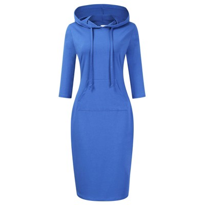 Women Long Sleeve Hooded Sweatshirt Midi Dress