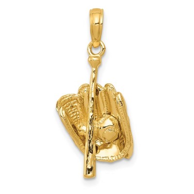 Black Bow Jewelry 14k Yellow Gold 3D Baseball Pendant