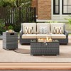 Costway 2 PCS Outdoor Rattan Fire Table Set with Tank Cover Tempered Glass Tabletop Brown/Black/Gray - 4 of 4