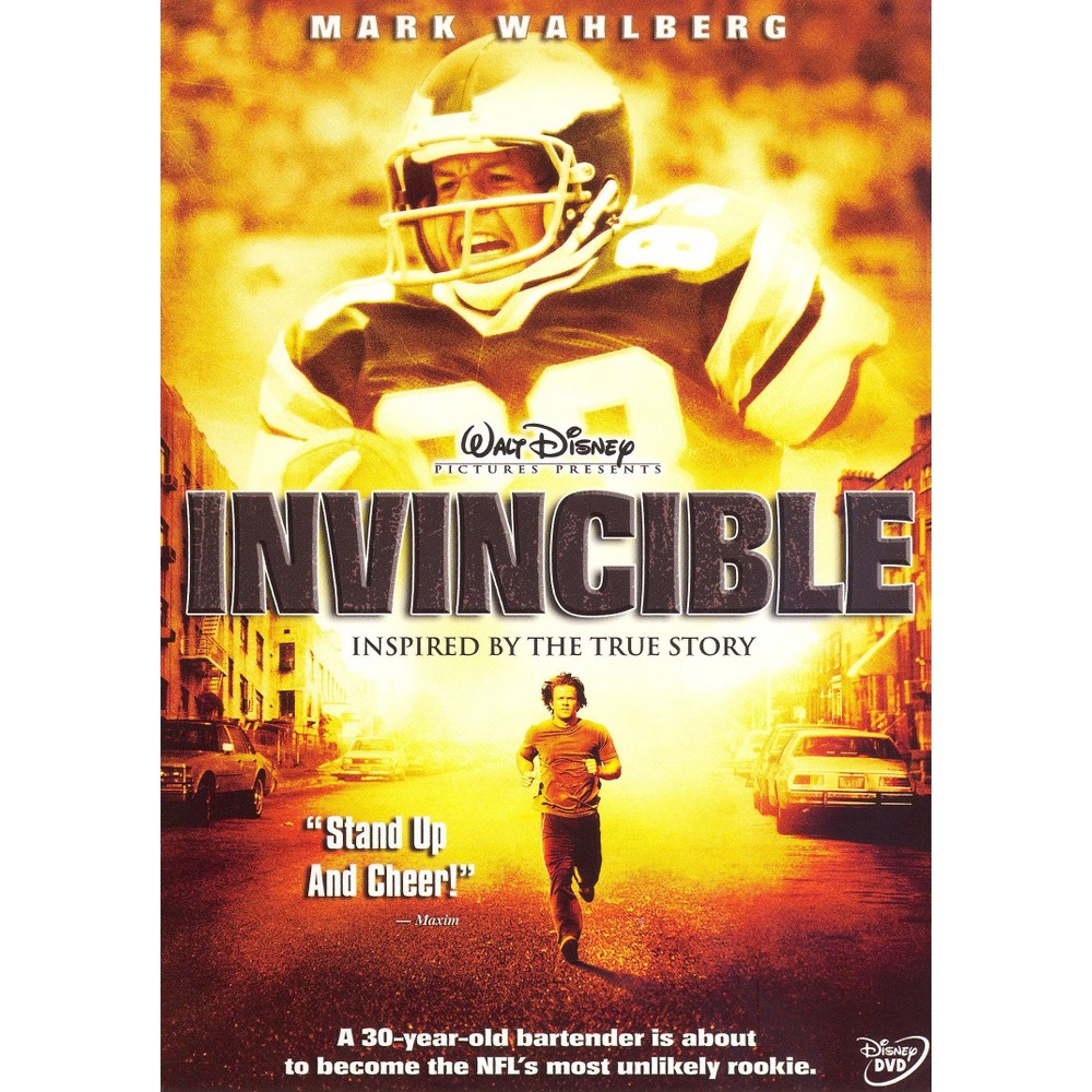 Invincible (DVD), Movies When the coach of Vince Papale's beloved hometown football team hosted an unprecedented open tryout, the public consensus was that it was a waste of time--no one good enough to play professional football was going to be found this way. Certainly no one like Papale--a down-on-his-luck, 30 year-old, substitute teacher and part-time bartender who never even played college football. But against these odds, Papale made the team and soon found himself living every fan's fantasy--moving from his cheap seats in the upper deck to standing on the field as a professional football player.
