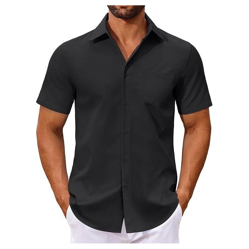 COOFANDY Men's Button Down Shirts Short Sleeve Casual Dress Shirts Untucked Summer Shirt with Pocket black S