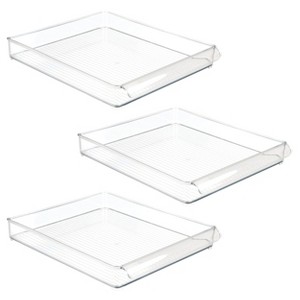 iDesign Stackable Fridge Storage Tray with Handle - Set of 3 - Clear - 1 of 4