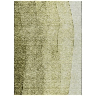 Olive Green And Artichoke Green Ombre Washable Indoor Outdoor Area Rug