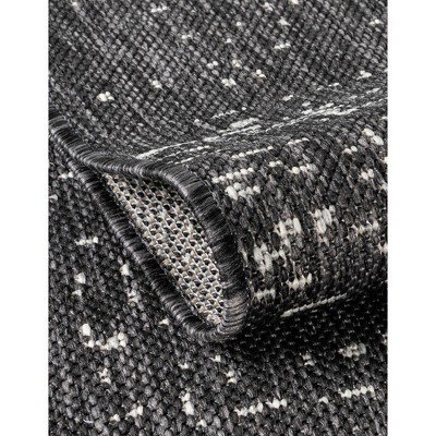 Charcoal Gray Round Abstract Outdoor Area Rug