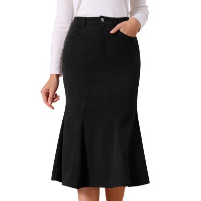 INSPIRE CHIC Women's Corduroy High Waist Button Front Fishtail Skirt with Pockets Midi Skirts