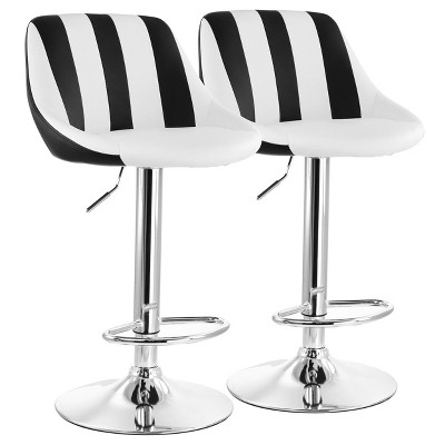 Elama 2 Piece Adjustable Faux Leather Bar Stool in Striped Black and White with Chrome Base