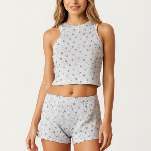 Anna-Kaci Lounge Women's Daisy Print Tank Top Pajama Set with Sleeveless Crew Neck and Soft Lounge Shorts - 1 of 4