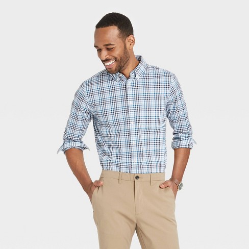 SportsX Mens Standard-Fit Long-Sleeve Pinstripe Chambray Shirt