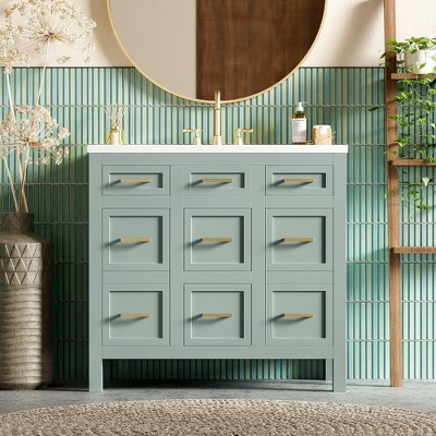 NicBex Bathroom Vanity with Resin Sink,Multi-Functional Bathroom Sink Vanity with 2 Soft Close Doors and 4 Drawers,36" Bathroom Sink Cabinet,Green