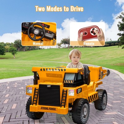 12V Ride On Dump Truck for Kids with Parental Remote Control 4-Wheeler Toy Electric Car