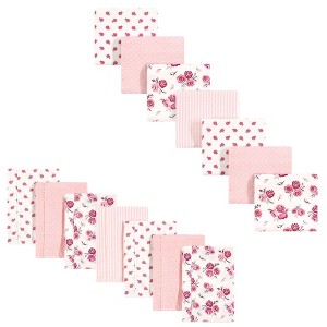 Hudson Baby Infant Girl Cotton Flannel Burp Cloths and Receiving Blankets, 14-Piece, Rose, One Size - 1 of 2