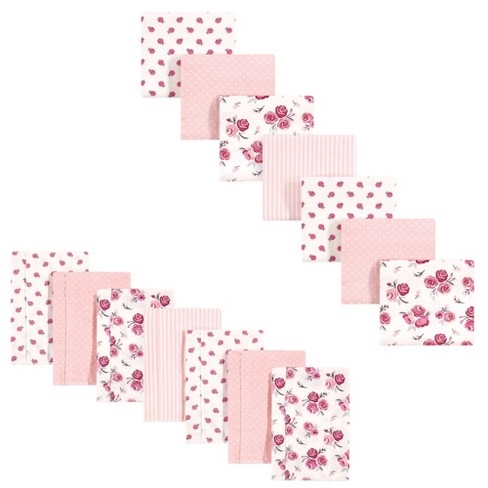 Hudson Baby Infant Girl Cotton Flannel Burp Cloths and Receiving Blankets, 14-Piece, Rose, One Size - image 1 of 2