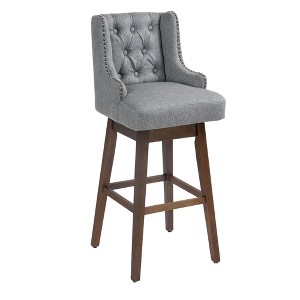 Zeus & Ruta 360 Degree Solid Wood Legs Swivel Bar Stools Set of 2, Counter Height Chairs with Footrest - 1 of 4