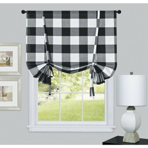 Kate Aurora Country Farmhouse Buffalo Plaid Gingham Single Tie Up Window Curtain Shades - 1 of 3