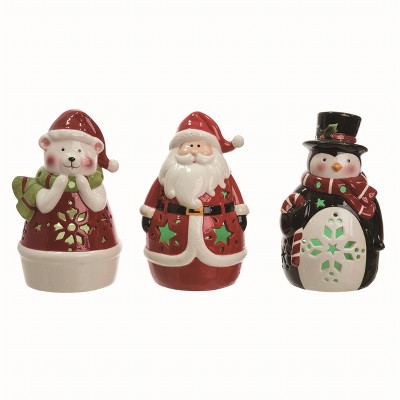 Transpac Ceramic Multicolor Christmas Light Up Character Set of 3