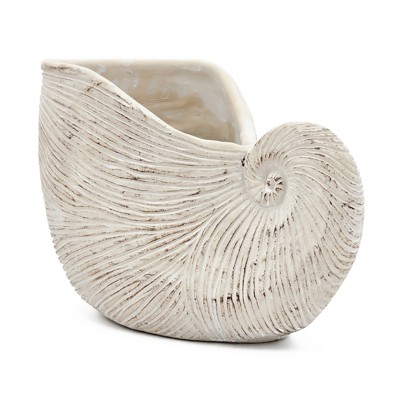 VisioGear Sand and Cement Conch Shell Planter with Textured Beige Finish, Modern Design for Indoor and Outdoor Spaces, Beige, 11.5"*6.7"*7.7"