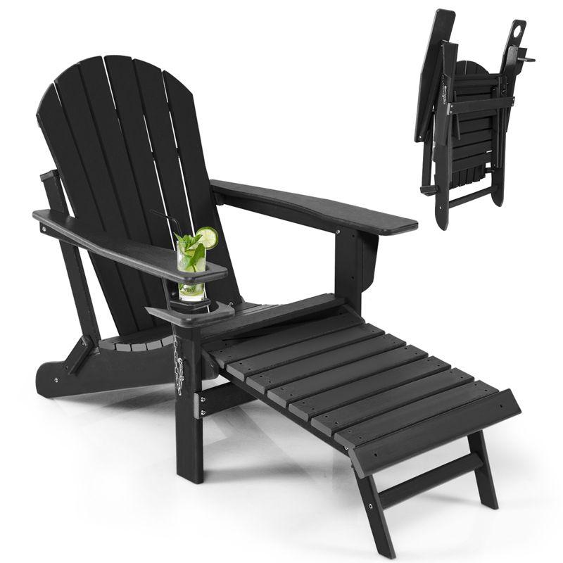 Tangkula 2PCS Adirondack Chair W/Ergonomic Design&Ottoman Outdoor Armchair HDPE chair for Yard&Patio Black/Coffee/Grey/Turquoise/White, 2 of 9