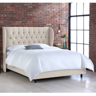 King Beige Linen Tufted Upholstered Wingback Bed