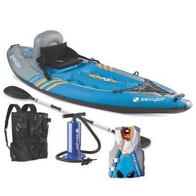 Sevylor K1 QuikPak 1 Person Foldable Inflatable Sit-On Kayak w/Paddle & Pump & Coleman Stearns Women's V2 Series Neoprene V-Flex Life Jacket Vest, XL