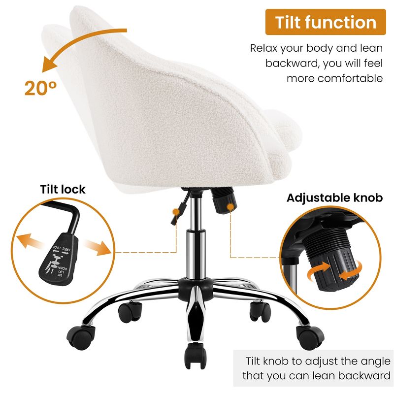 Yaheetech Velvet Desk Chair for Home Office, Soft Height Adjustable 360° Swivel Computer Chair, 6 of 12