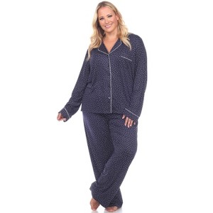 Women's Plus Size Long Sleeve Pajama Set - White Mark - 1 of 3