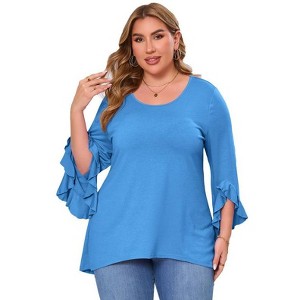 Coolmee Womens Plus Size Tops Ruffle Sleeve Shirts Loose V-Neck Casual Tunic Blouses - 1 of 4