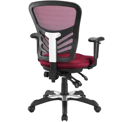 Red Mesh and Leather Adjustable Swivel Office Chair