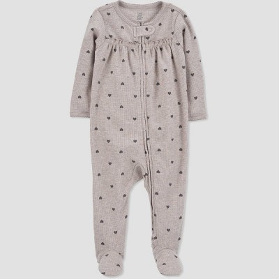 Image of Carter's Just One You® Baby Girls' Heart Interlock Footed Pajama - Beige 0-3M