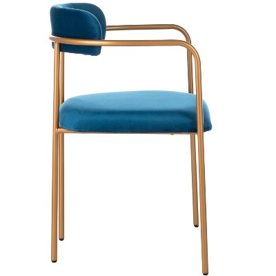 Elegant Navy Velvet and Gold Metal Upholstered Arm Chair