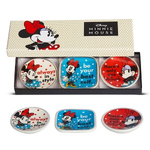 Disney Mickey Mouse and Minnie Mouse Mini Ceramic Trinket Tray Jewelry Ring Holder Gift Dish Set - 3 Piece Set - 1 of 4