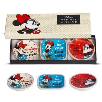 Disney Mickey Mouse and Minnie Mouse Mini Ceramic Trinket Tray Jewelry Ring Holder Gift Dish Set - 3 Piece Set