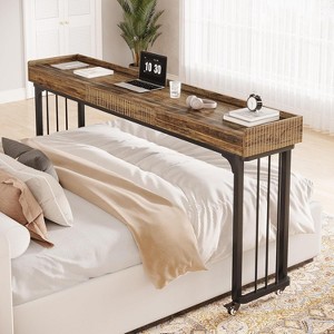 Tribesigns 78.8"Large Over Bed Table with Wheels, Mobile Computer Desk Makeup Vanity Desk with Storage, Overbed Makeup Table for Bedroom, Brown - 1 of 4