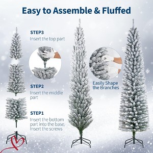 6FT/7.5Ft/9FT Pre-Lit Snow Flocked Pencil Christmas Tree Fir Hinged Slim Skinny Corner Xmas Tree - 1 of 4