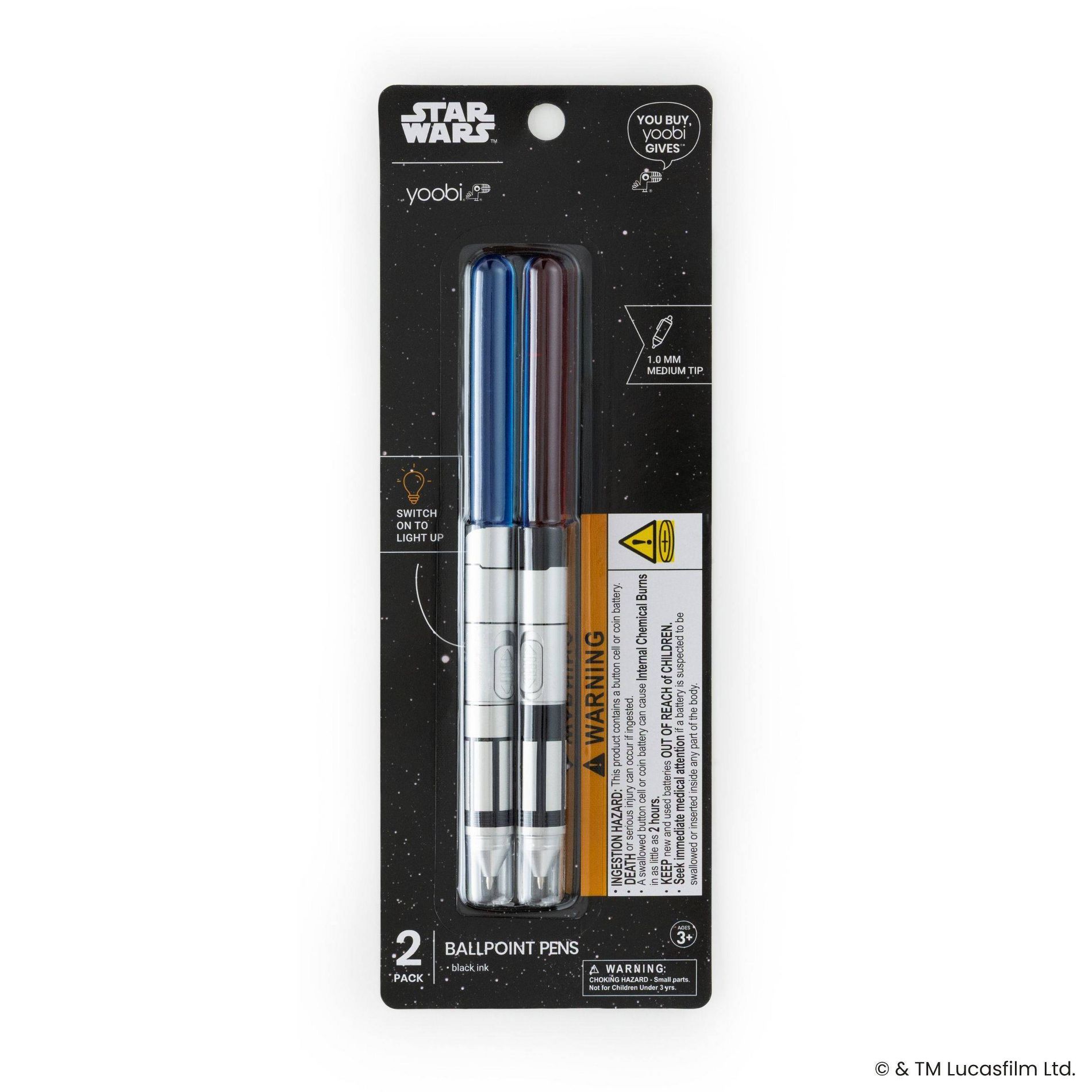 Yoobi Star Wars 2pk Writing Set Ballpoint Pen Light Up Blue/Red Lightsaber