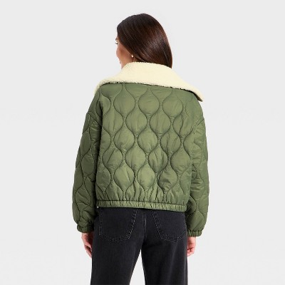 Women's Quilted Jacket - Universal Thread' Olive Green - image 2
