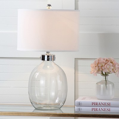 Neville 26" Clear Glass and Silver Iron Trim Table Lamp Set