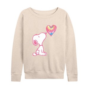 Women's - Peanuts - Snoopy Pastel Rainbow Heart Lightweight French Terry Wide Neck Long Sleeve Shirt - 1 of 4