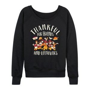 Women's - Disney - Friends And Leftovers Lightweight French Terry Wide Neck Long Sleeve Shirt - 1 of 4