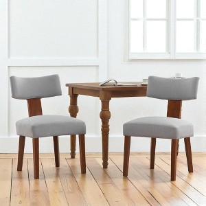 Mshliw Set of 2 Modern Linen Fabric Armless Dining Chairs with Curved Wing Back, Padded Seat and Solid Rubberwood Legs for Dining Room - 1 of 4