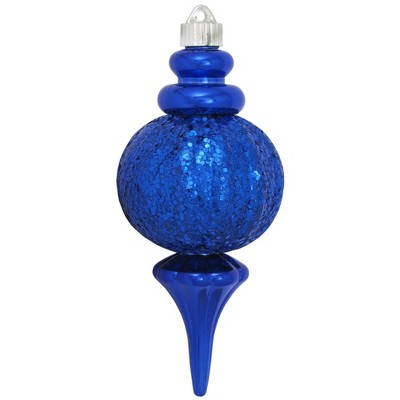 Christmas by Krebs Azure Blue Ripple Ball Finial Shatterproof Glitter Christmas Ornament 8.5" (220mm)