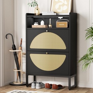 Rattan Shoe Cabinet with 2 Flip Drawers & Sensor Light for Entryway - 1 of 4