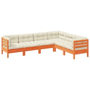 vidaXL 6 Piece Patio Sofa Set with Cushions Solid Wood Pine - Wax Brown - 1 of 4