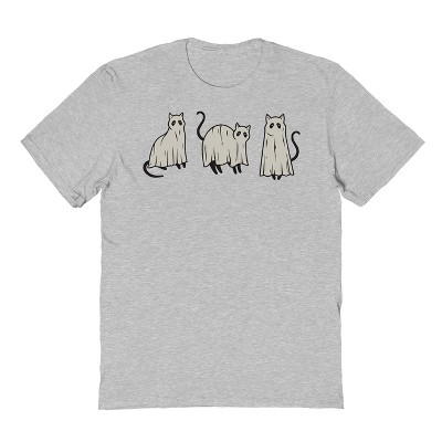 Rerun Island Men's 3 Ghost Cats Halloween Short Sleeve Graphic Cotton T-Shirt